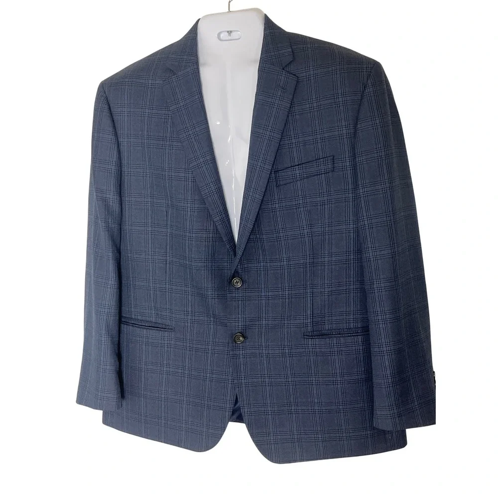 Chaps Ralph Lauren 46R Blue Plaid Sport Coat Blazer 2-Button Vent